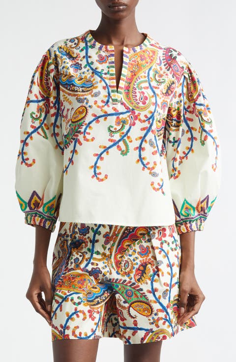 Watercolor Paisley Cotton Top