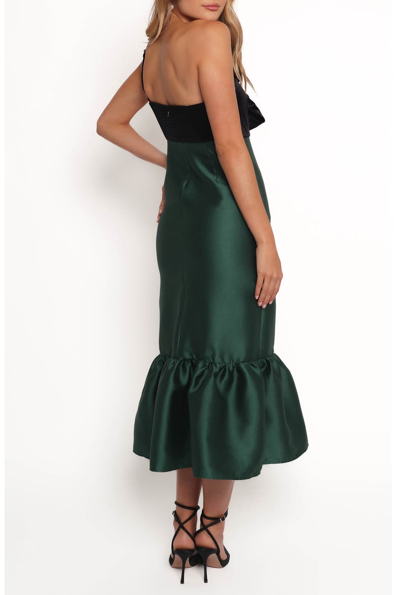 Amelia One-Shoulder Velvet & Satin Dress, Alternate, color, BLACK/ EMERALD