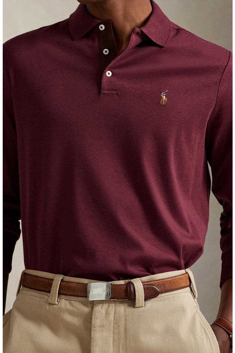 Long Sleeve Pima Cotton Polo, Alternate, color, SPRING WINE HEATHER