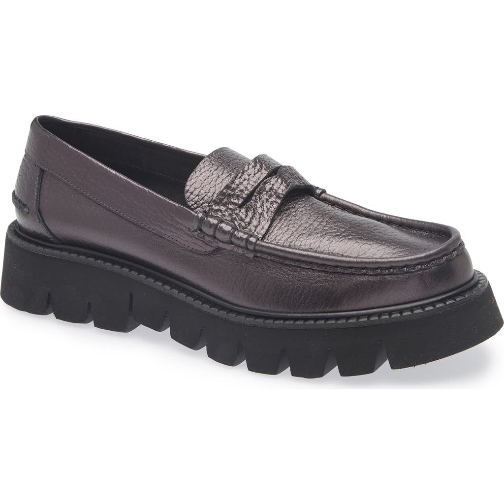 Pedro Garcia Sebas Lug Metallic Penny Loafer In Black