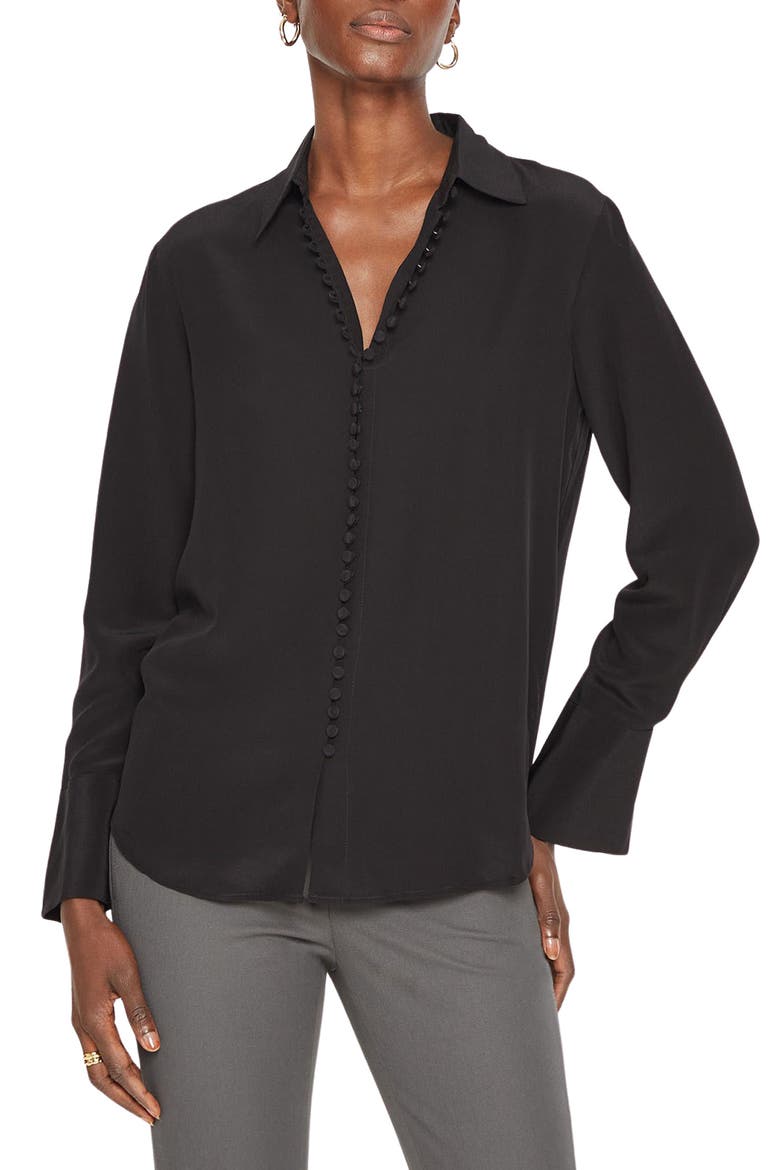 Helek Covered Button Silk Shirt, Main, color, BLACK