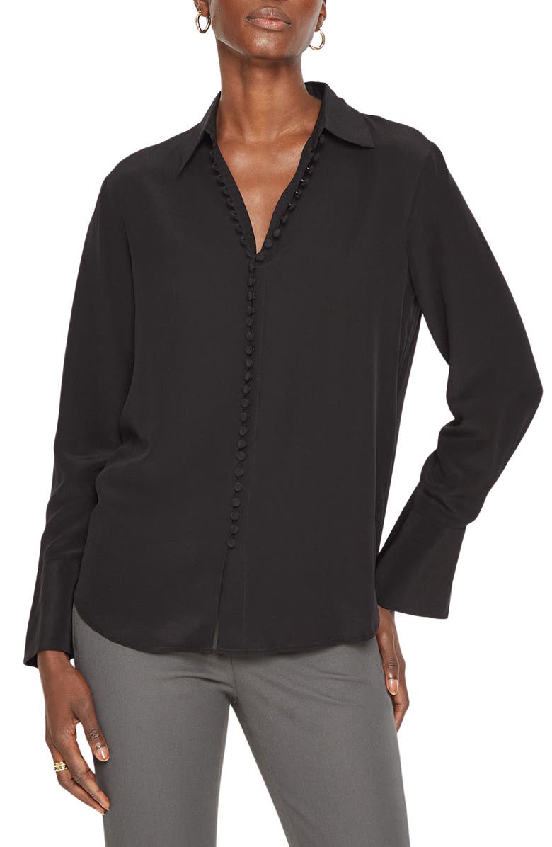 Club Monaco Helek Covered Button Silk Shirt, Main, color, 