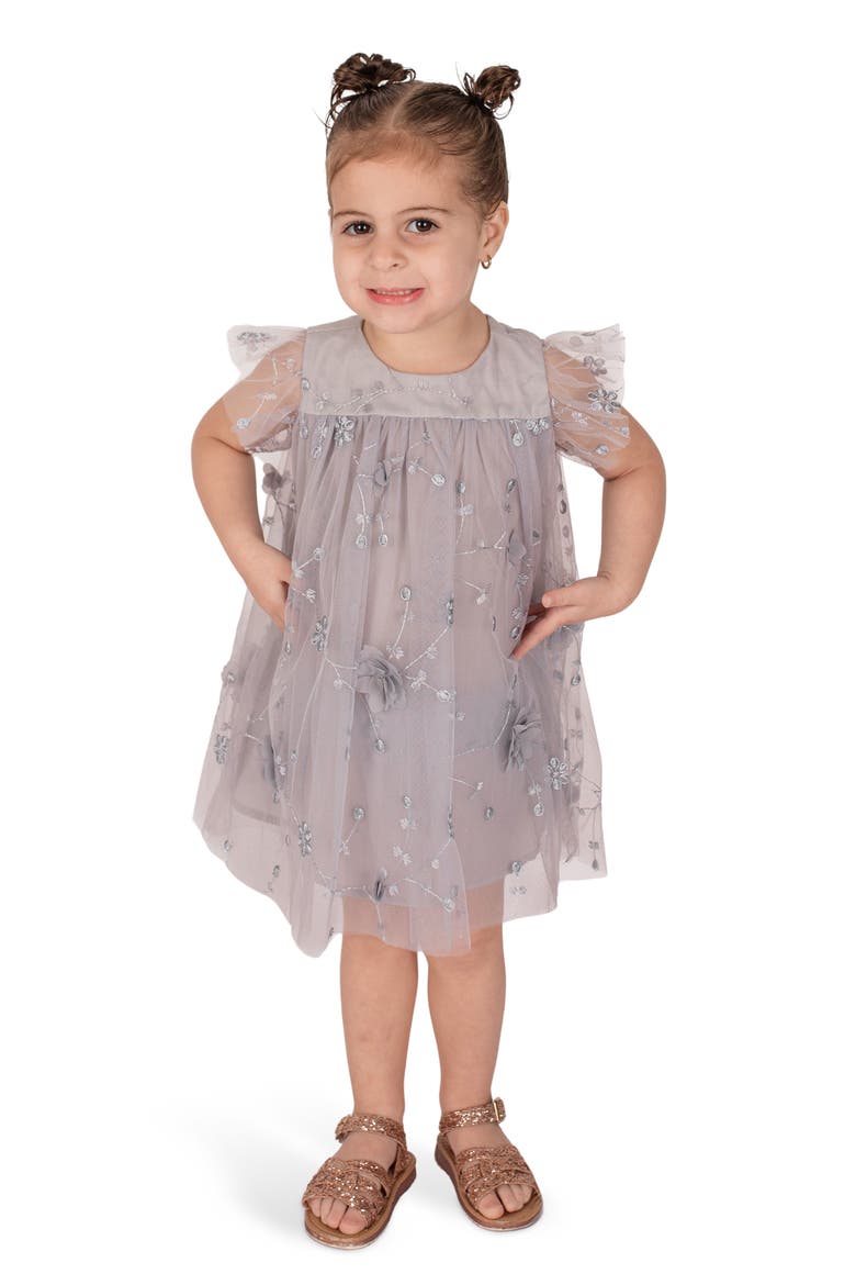 Kids' 3D Floral Party Dress, Alternate, color, GREY