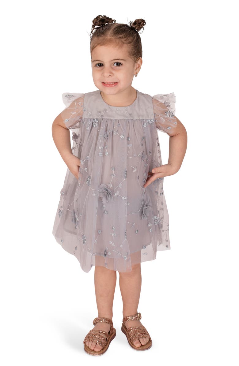 Popatu Kids' 3D Floral Party Dress, Alternate, color, Grey