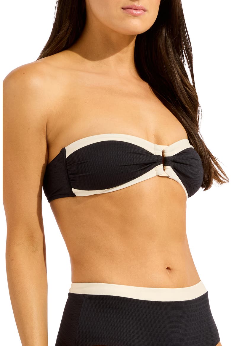Contrast Binding Bandeau Bikini Top, Alternate, color, BLACK