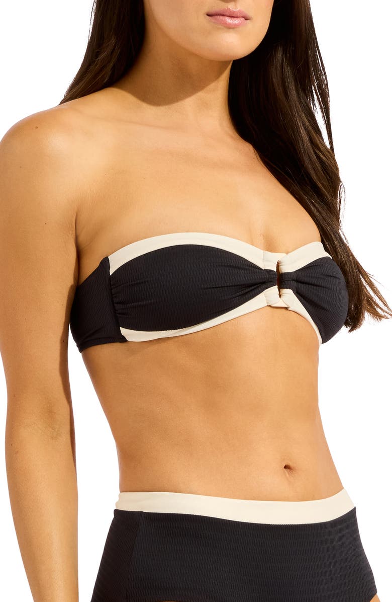 Seafolly Contrast Binding Bandeau Bikini Top, Alternate, color, Black