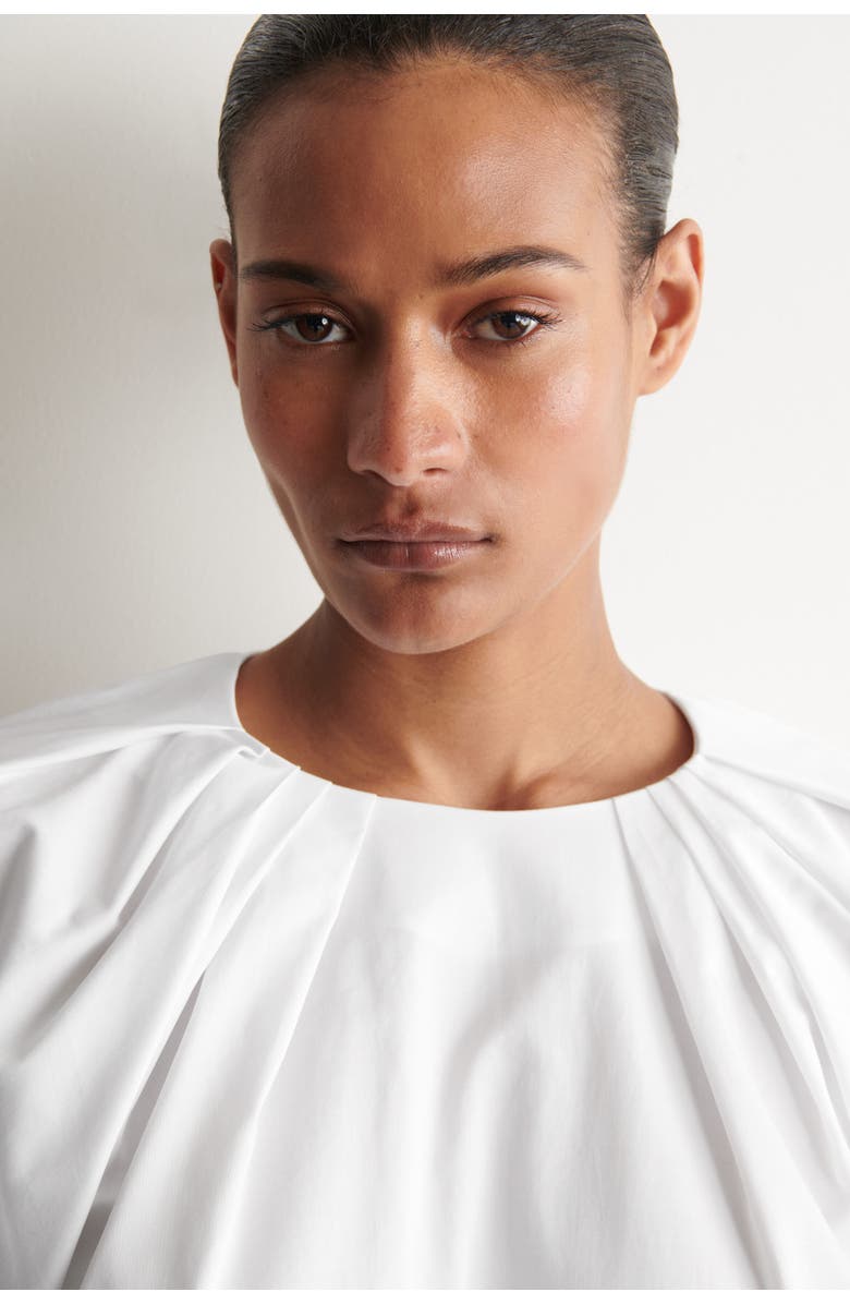 COS Gathered Short-sleeved Cotton Top, Alternate, color, White