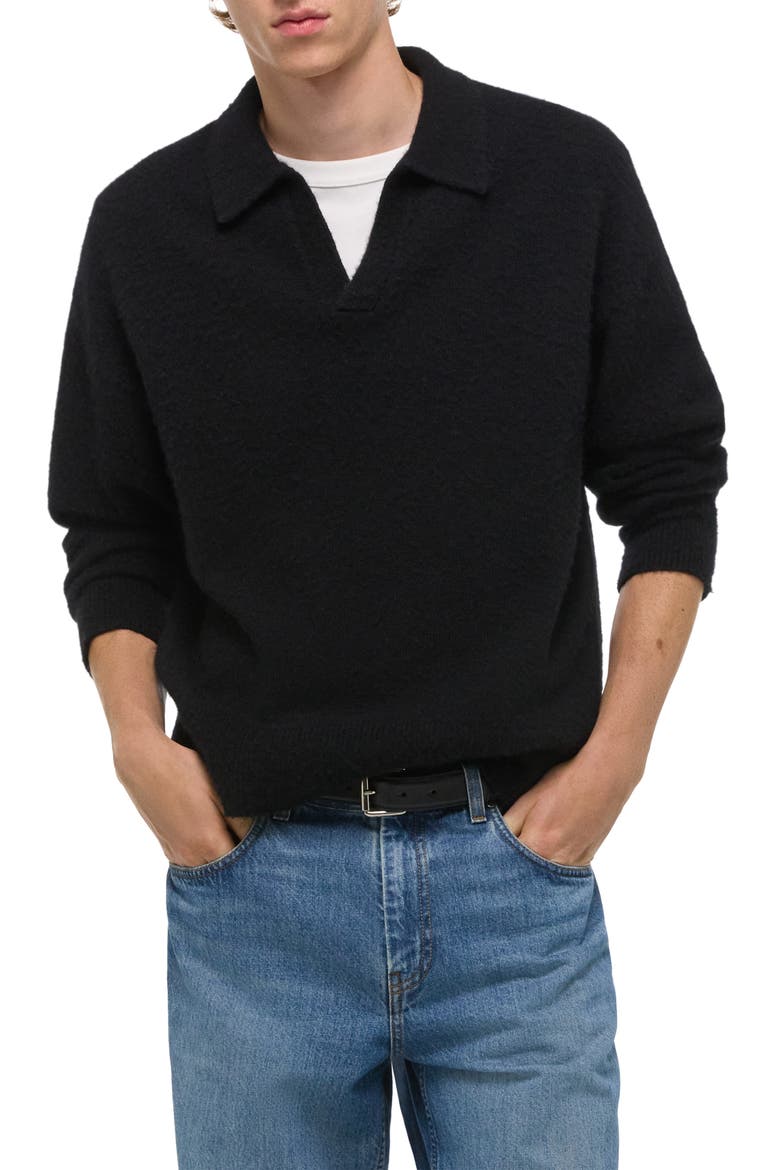 Brushed Wool & Cashmere Polo Sweater, Alternate, color, BLACK