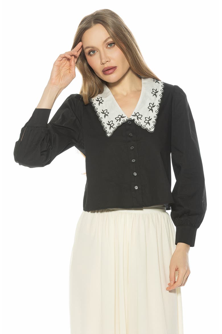 Issey Embroidered Collar Button-Up Shirt, Alternate, color, BLACK
