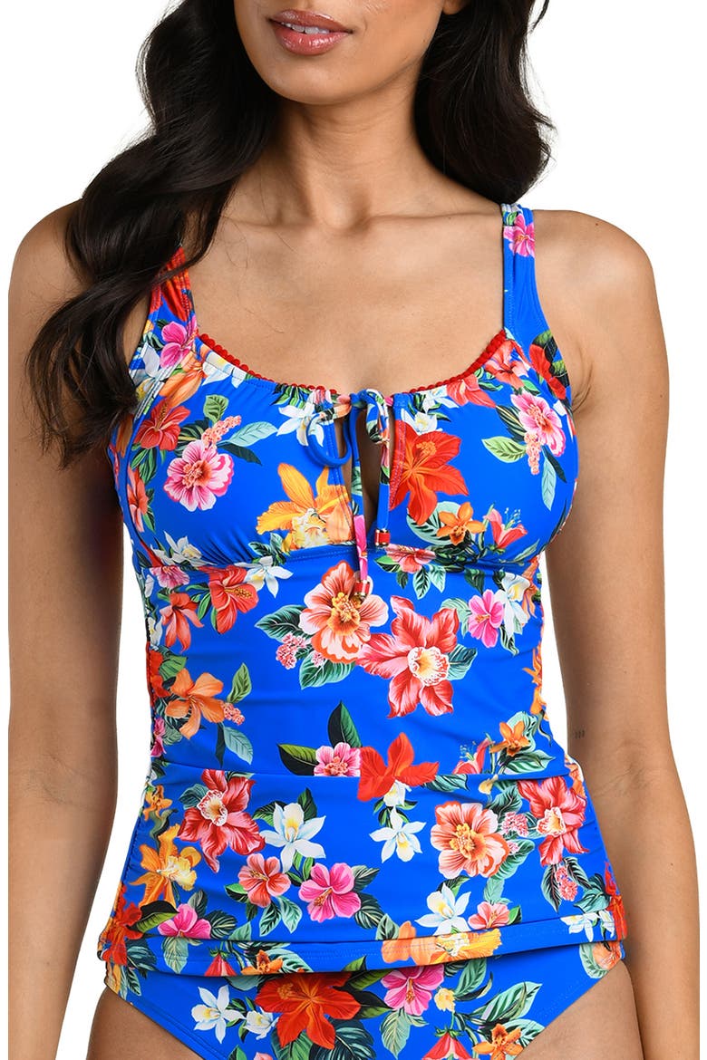 Modern Tie Neck Tankini, Main, color, BLUE MULTI