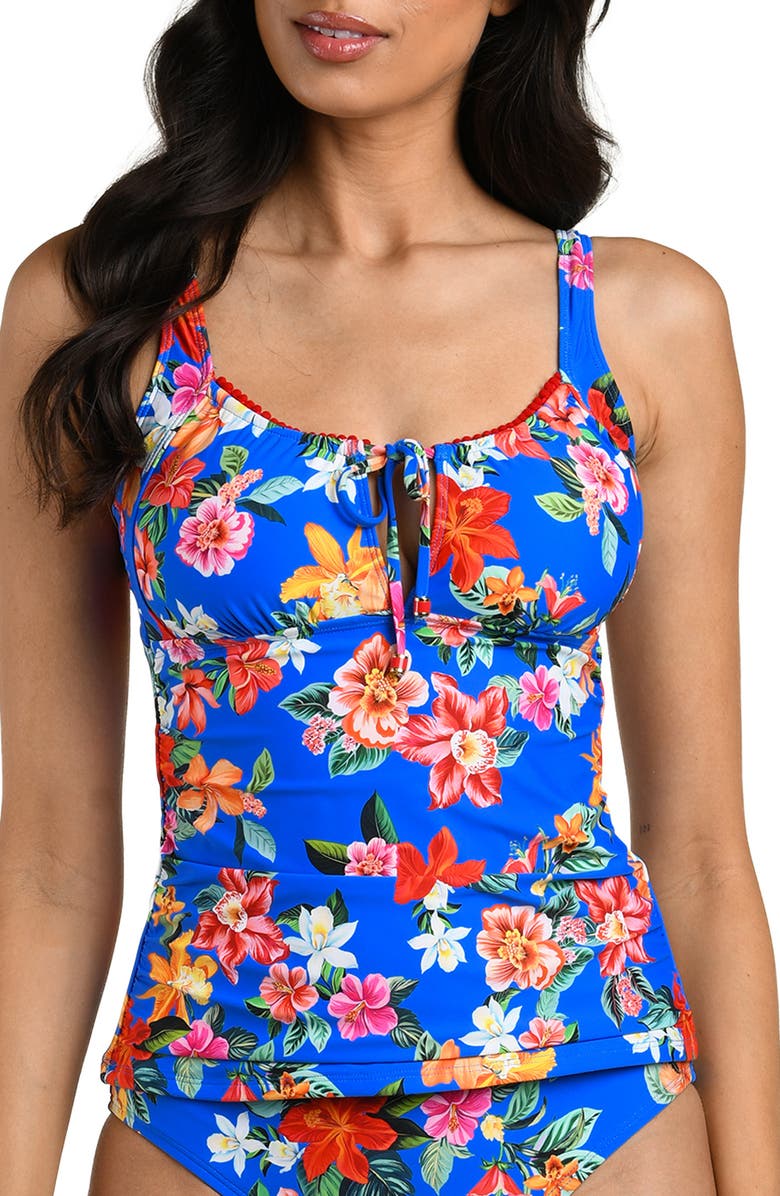 La Blanca Modern Tie Neck Tankini, Main, color, Blue Multi