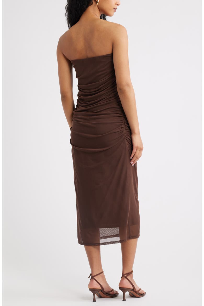Ruched Strapless Mesh Dress, Alternate, color, BROWN TERRA