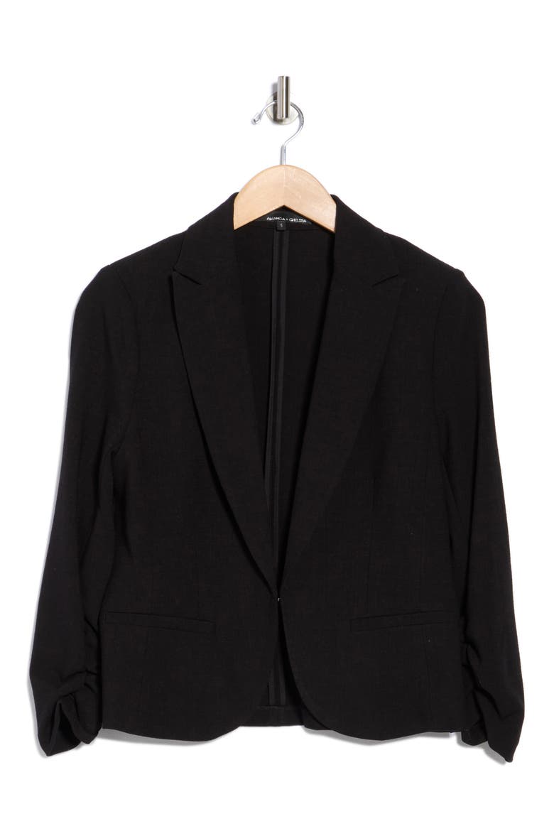 Scrunch Sleeve Blazer, Alternate, color, BLACK