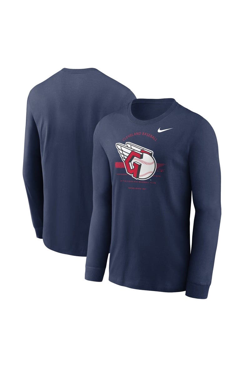 Men's Nike Navy Cleveland Guardians Over Arch Performance Long Sleeve T-Shirt, Main, color, Navy