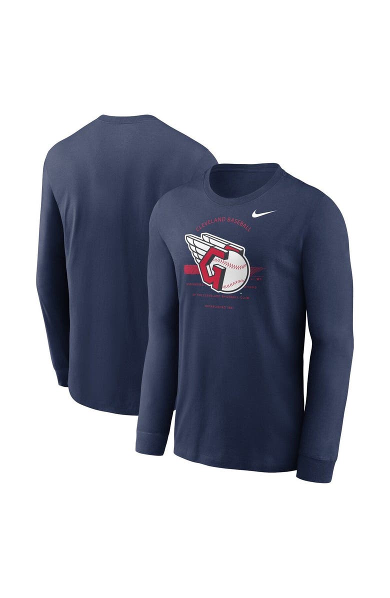 Nike Men's Nike Navy Cleveland Guardians Over Arch Performance Long Sleeve T-Shirt, Main, color,