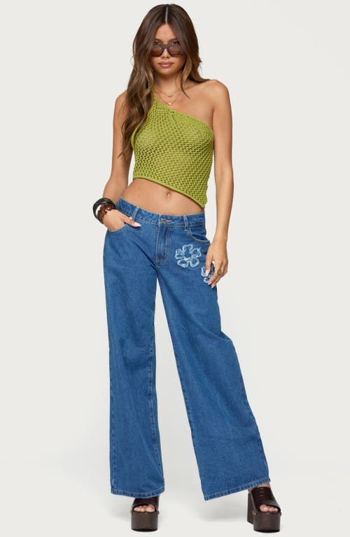 Edikted Daley Asymmetric One-shoulder Sheer Crop Top In Green