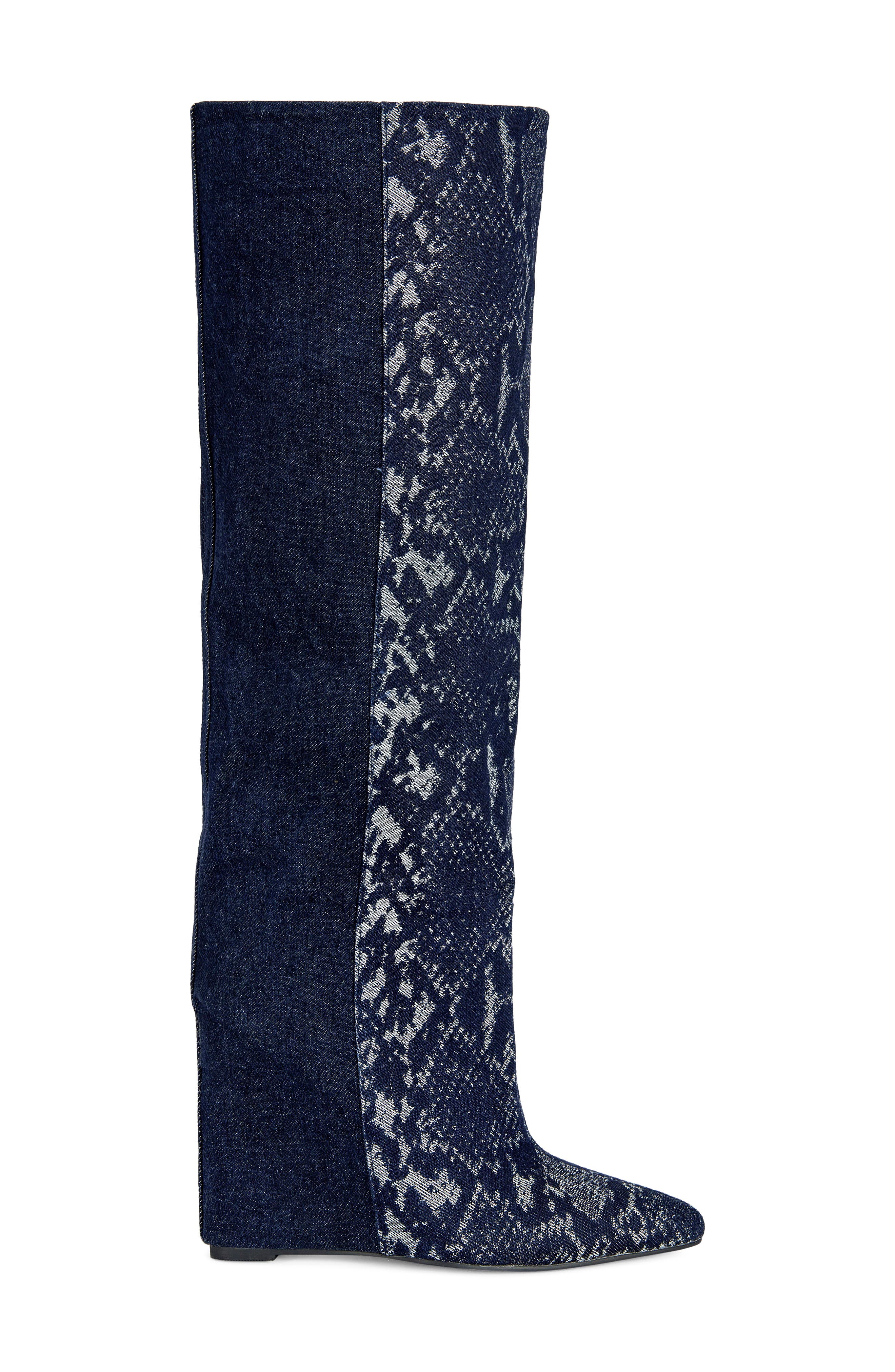 Gianna Snake Print Wedge Knee High Boot, Alternate, color, DENIM