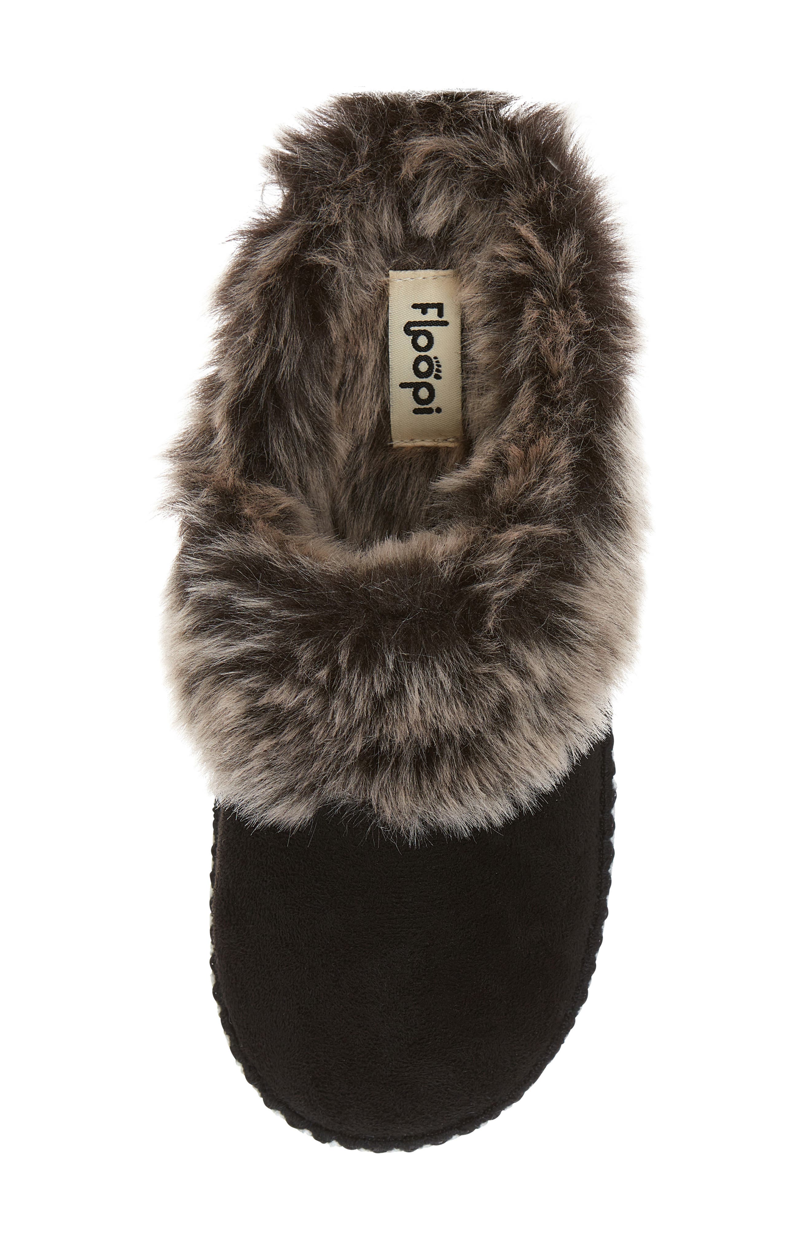FLOOPI Indoor/Outdoor Faux Fur Lined Slipper, Alternate, color, Black