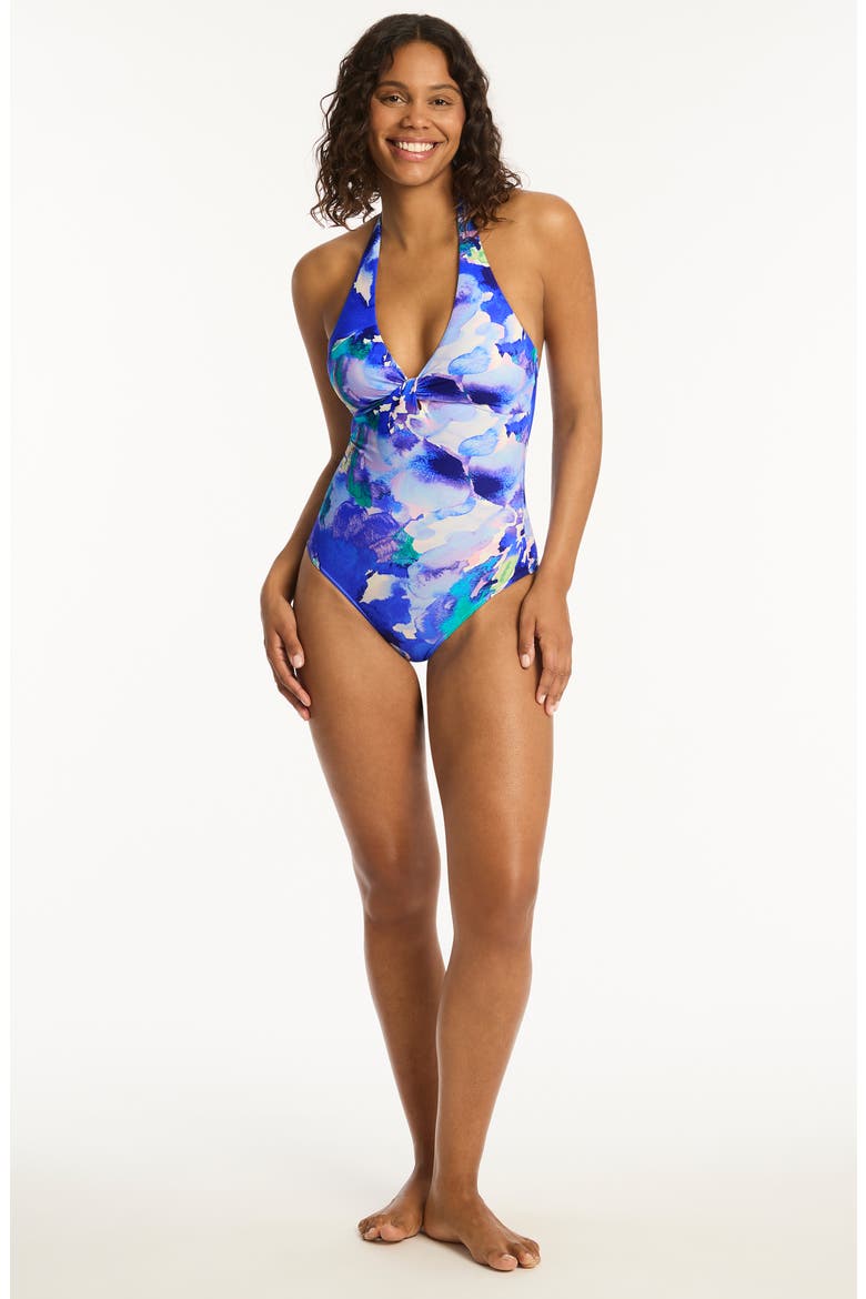 Cascade Twist Front Multifit One-Piece Swimsuit, Alternate, color, COBALT