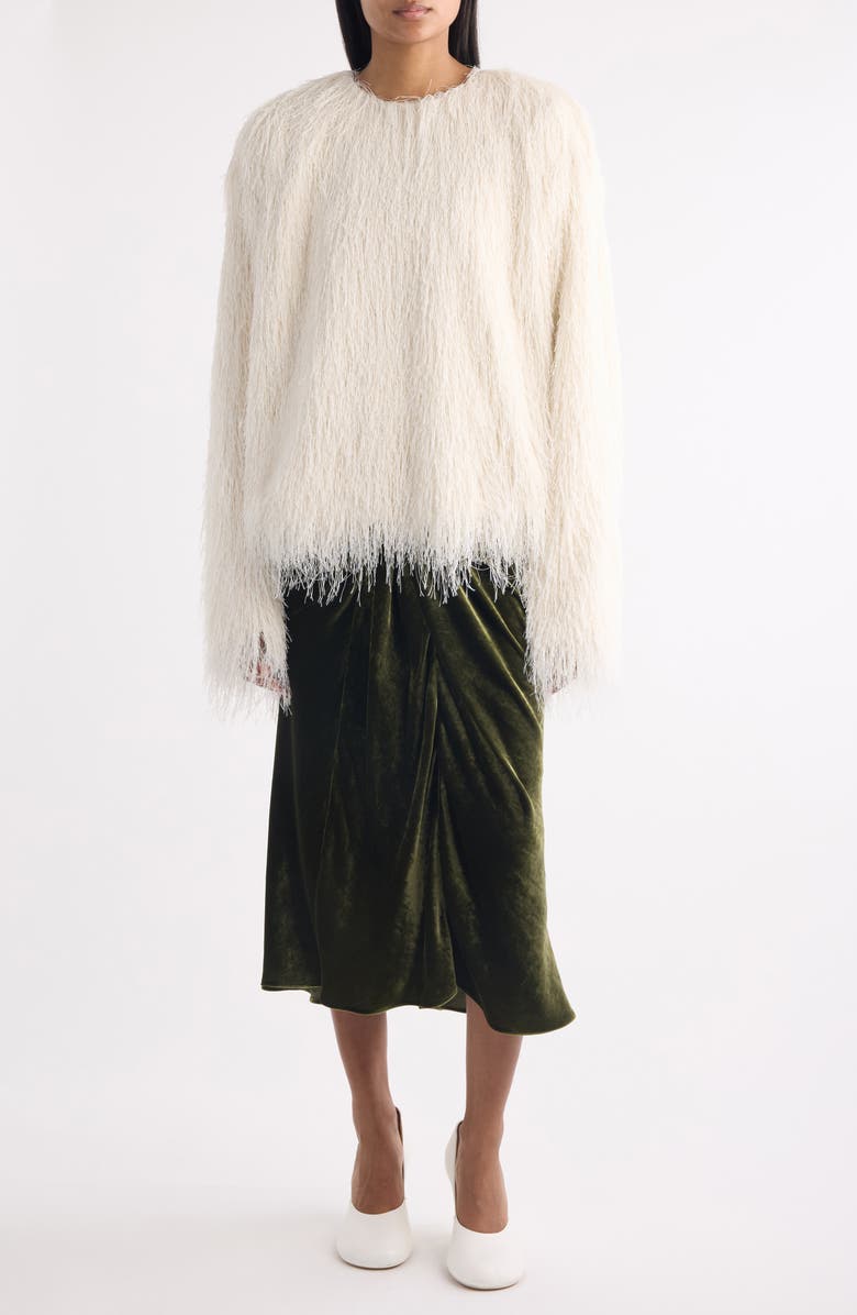 Dries Van Noten Smila Twist Front Velvet Midi Skirt, Alternate, color, Khaki