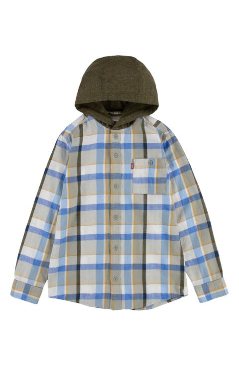 Kids' Flannel Hooded Button-Up Shirt Jacket (Big Kid)