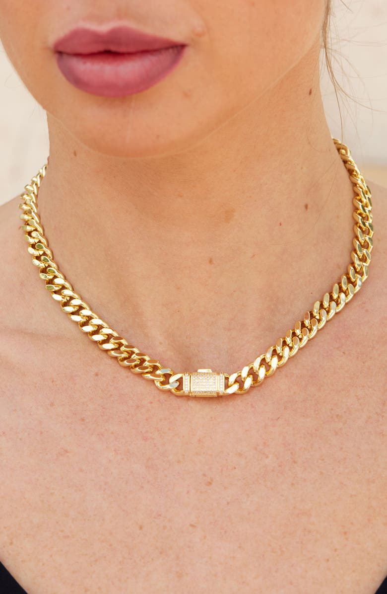 SAVVY CIE JEWELS CZ Pavé Chunky Chain Link Necklace, Alternate, color, Yellow