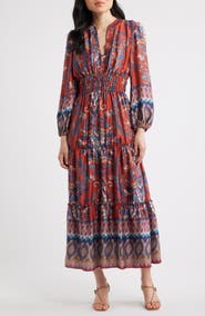 Julia Jordan Paisley Floral Long Sleeve Tiered Dress