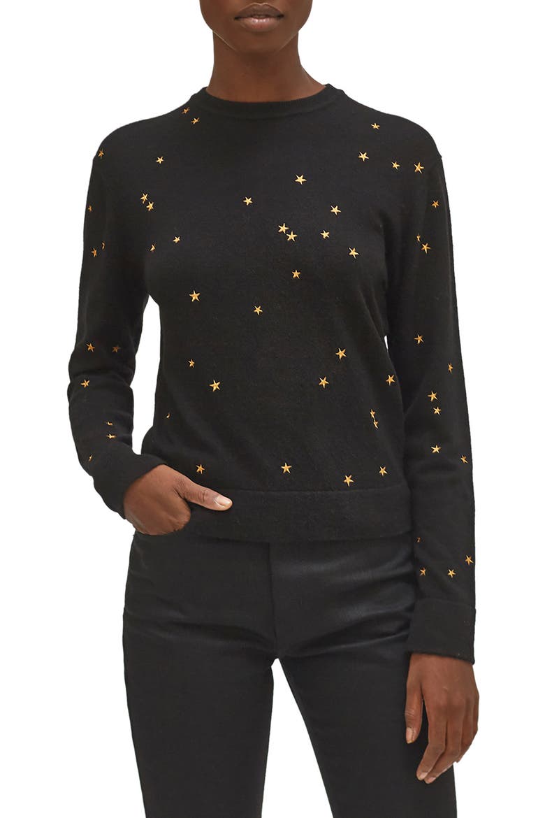 Nartelle Embroidered Star Sweater, Main, color, TRUE BLACK BROWN