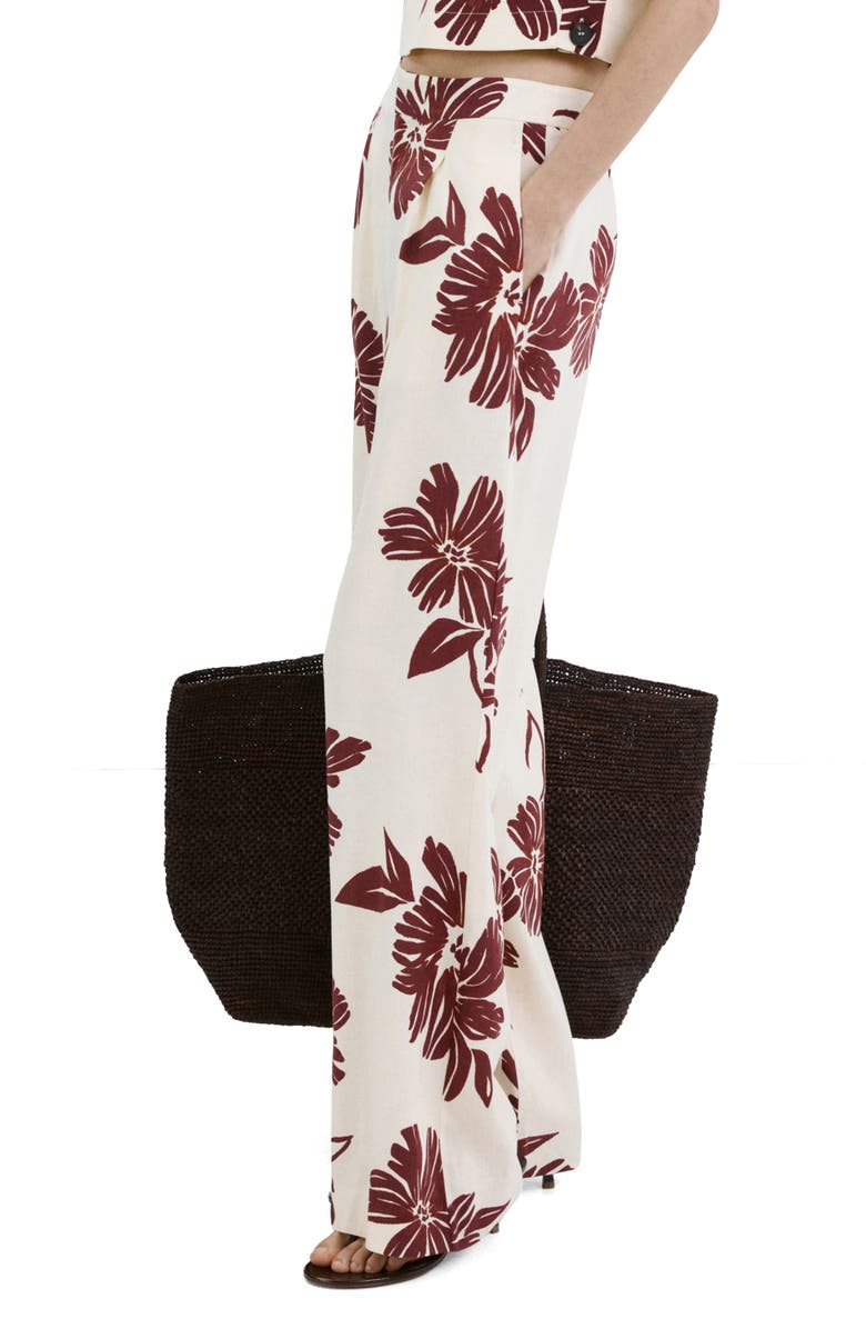 MANGO Pleated Print Straight Leg Pants, Alternate, color, Ecru