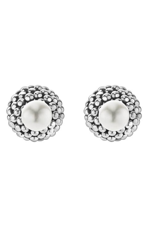 Caviar & Pearl Stud Earrings