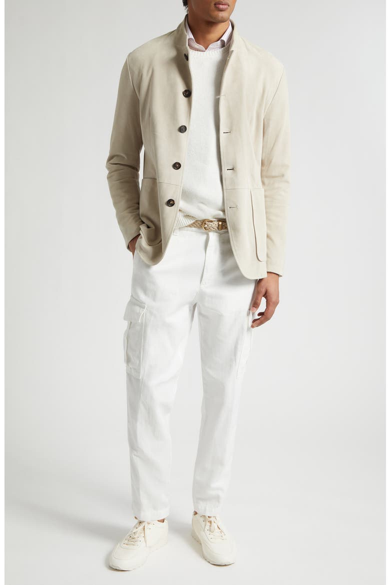 Dandy Collar Stripe Cotton & Linen Button-Up Shirt, Alternate, color, DUSTY PINK