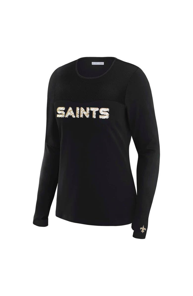 WEAR by Erin Andrews Women's WEAR by Erin Andrews x Gracie Hunt Black New Orleans Saints Mesh Panel Long Sleeve T-Shirt, Alternate, color, Black