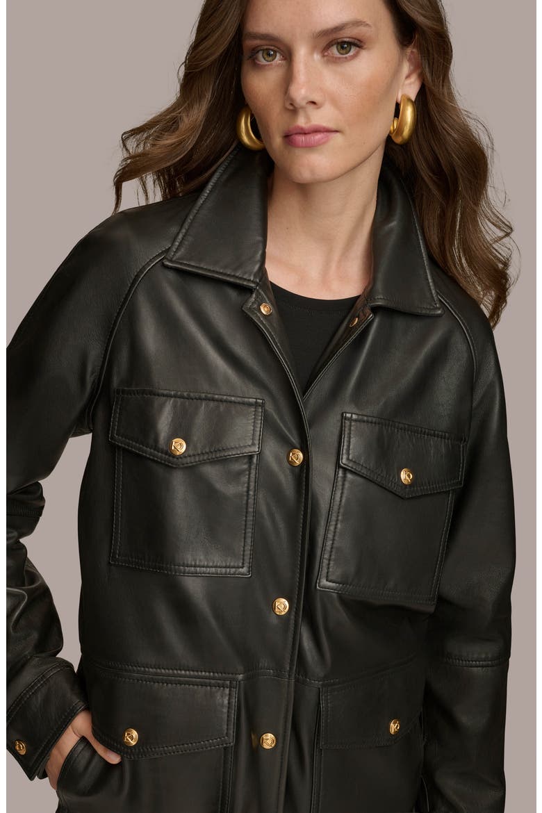 Leather Field Jacket, Alternate, color, BLACK