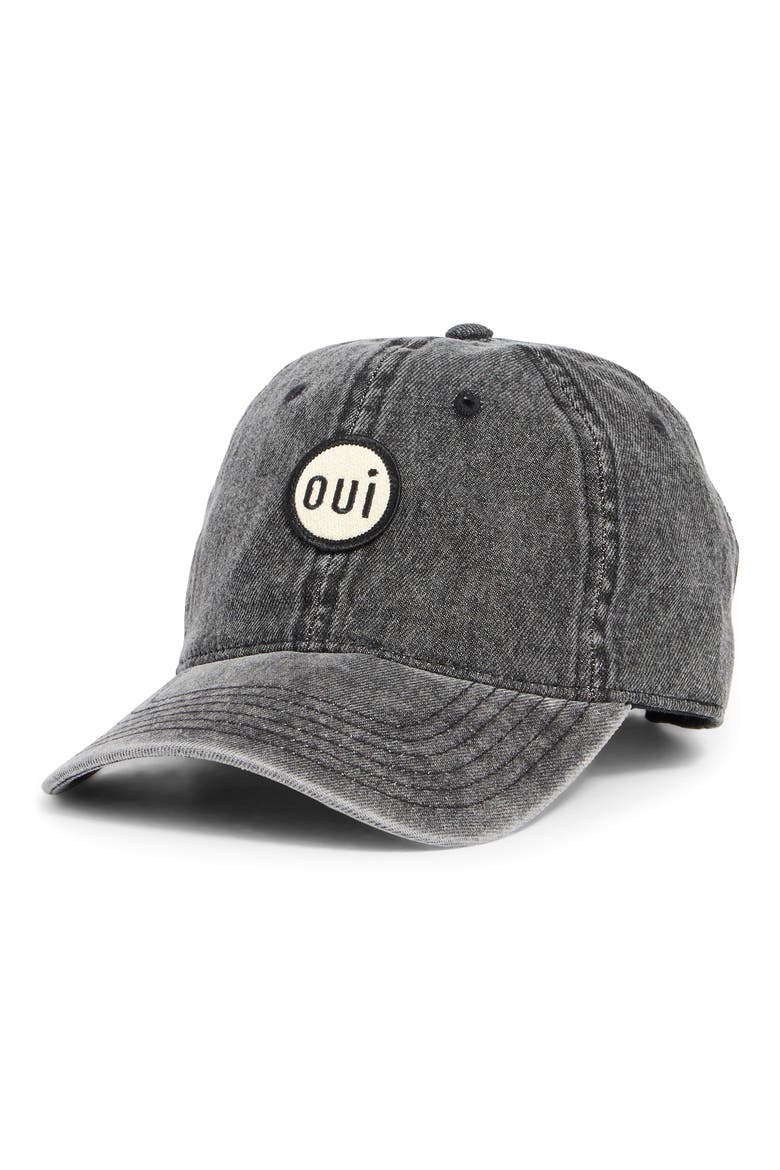 Oui Patch Denim Baseball Cap, Main, color, FADED BLACK W/ CREAM OUI PATCH