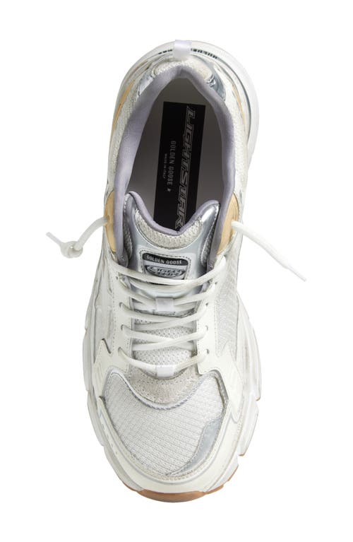 Golden Goose Lightstar White Low Top Sneakers With Logo Patch On The Tongue And Logo Lettering On The Heel In Lea In White/gold