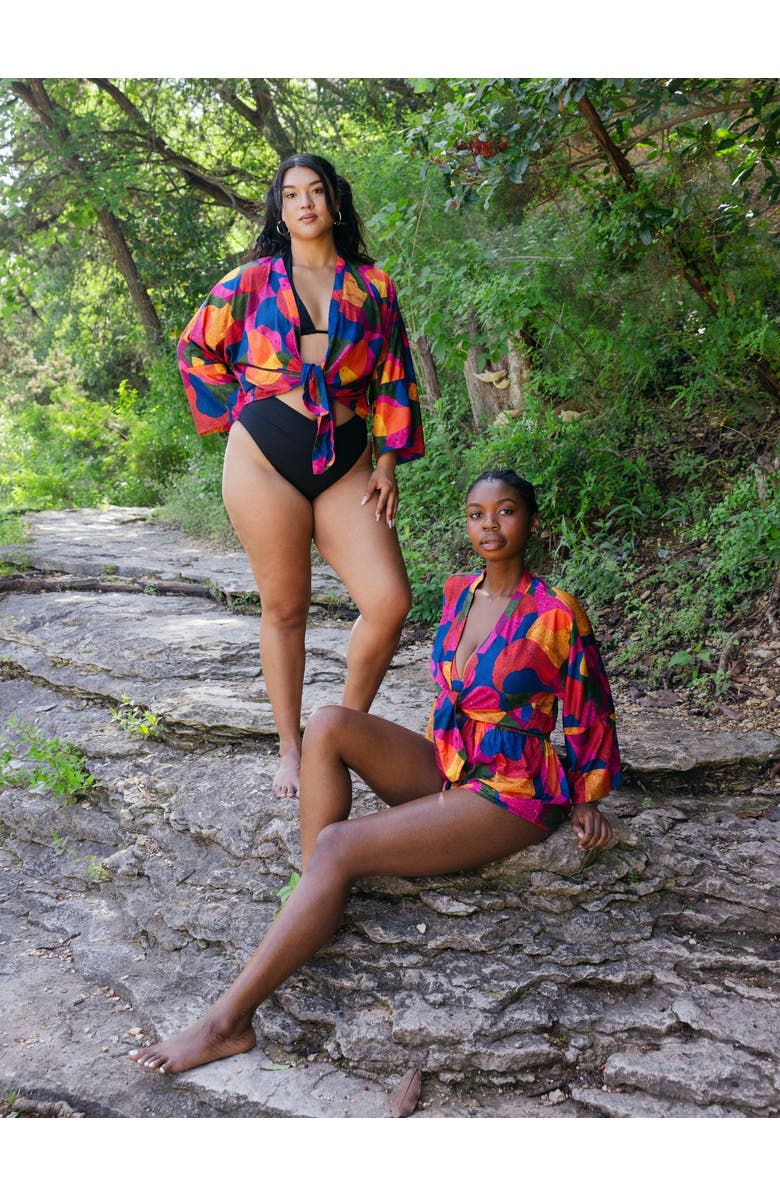 Kitty and Vibe Kimono Cover Up Top, Alternate, color, Isla