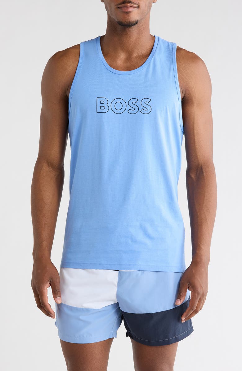 BOSS Beach Logo Tank Top, Main, color, Bright Blue