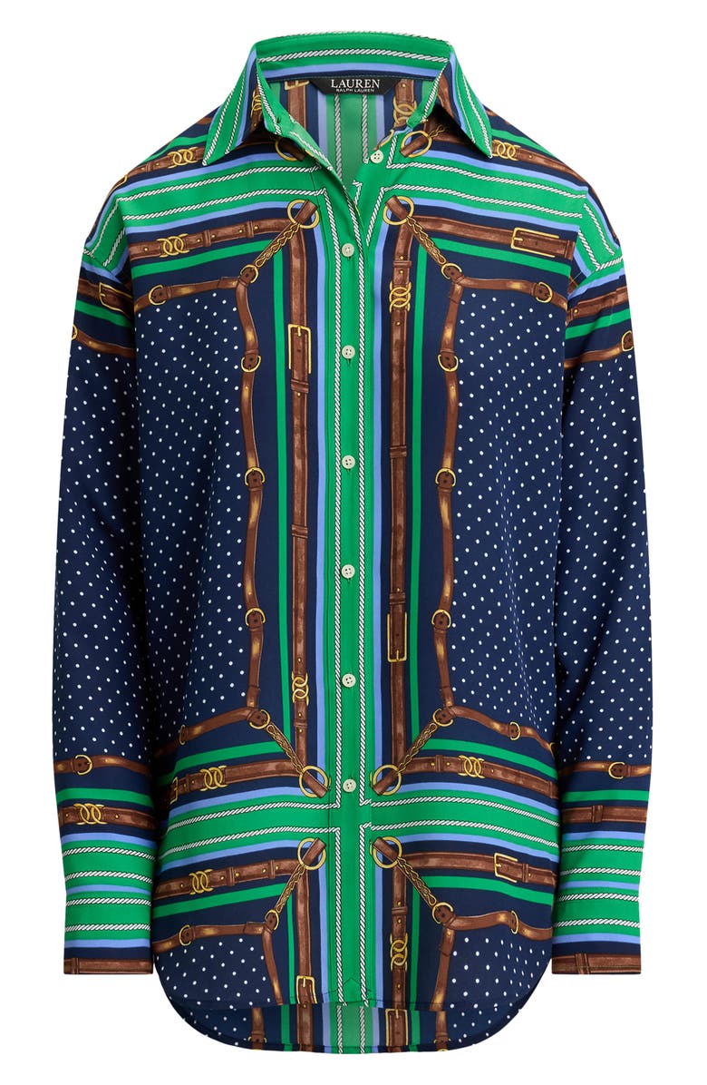 Lauren Ralph Lauren Kotta Mixed Print Crêpe de Chine Button-Up Shirt, Alternate, color, Blue Multi