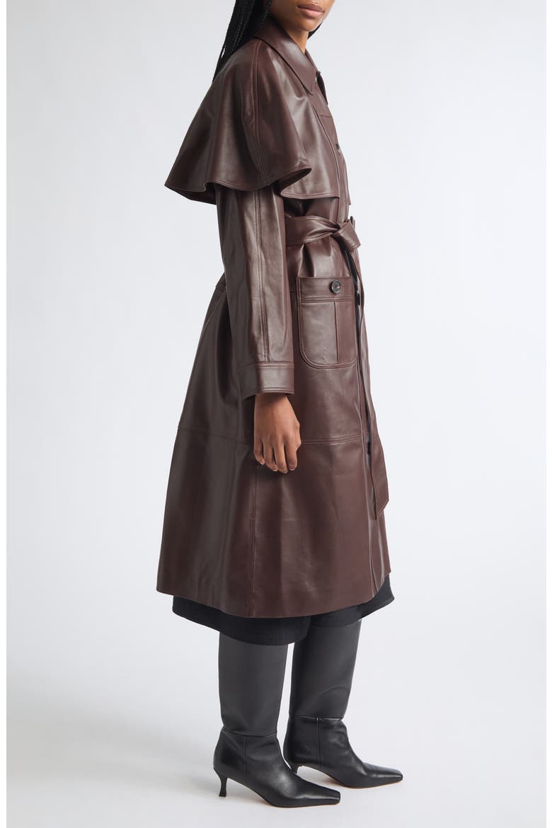 Caitlin Leather Trench Coat, Alternate, color, BROWN