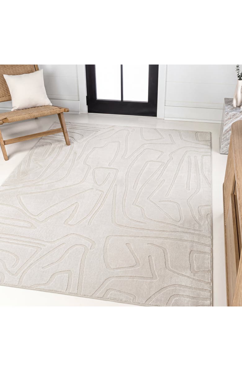 JONATHAN Y Alcina Modern Scandinavian Graphic Lines High-Low Area Rug, Alternate, color, White/Cream