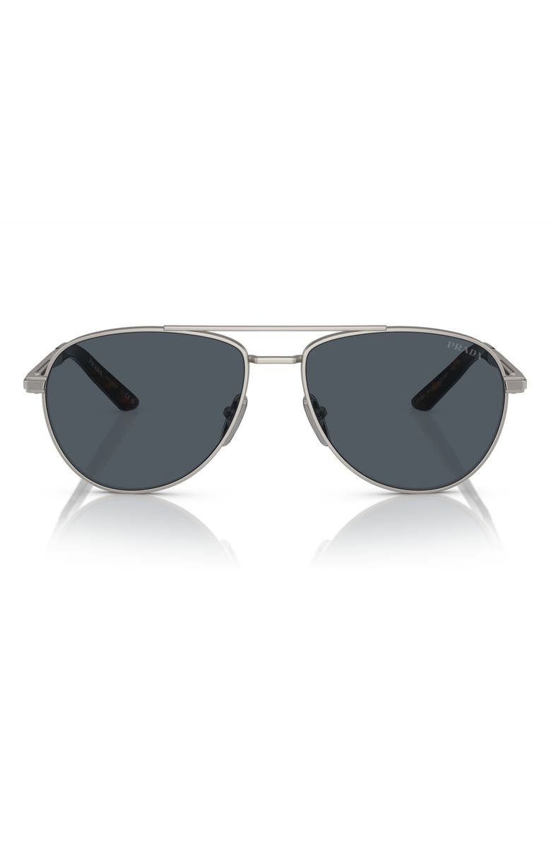 Prada 60mm Pilot Sunglasses, Main, color, Matte Grey