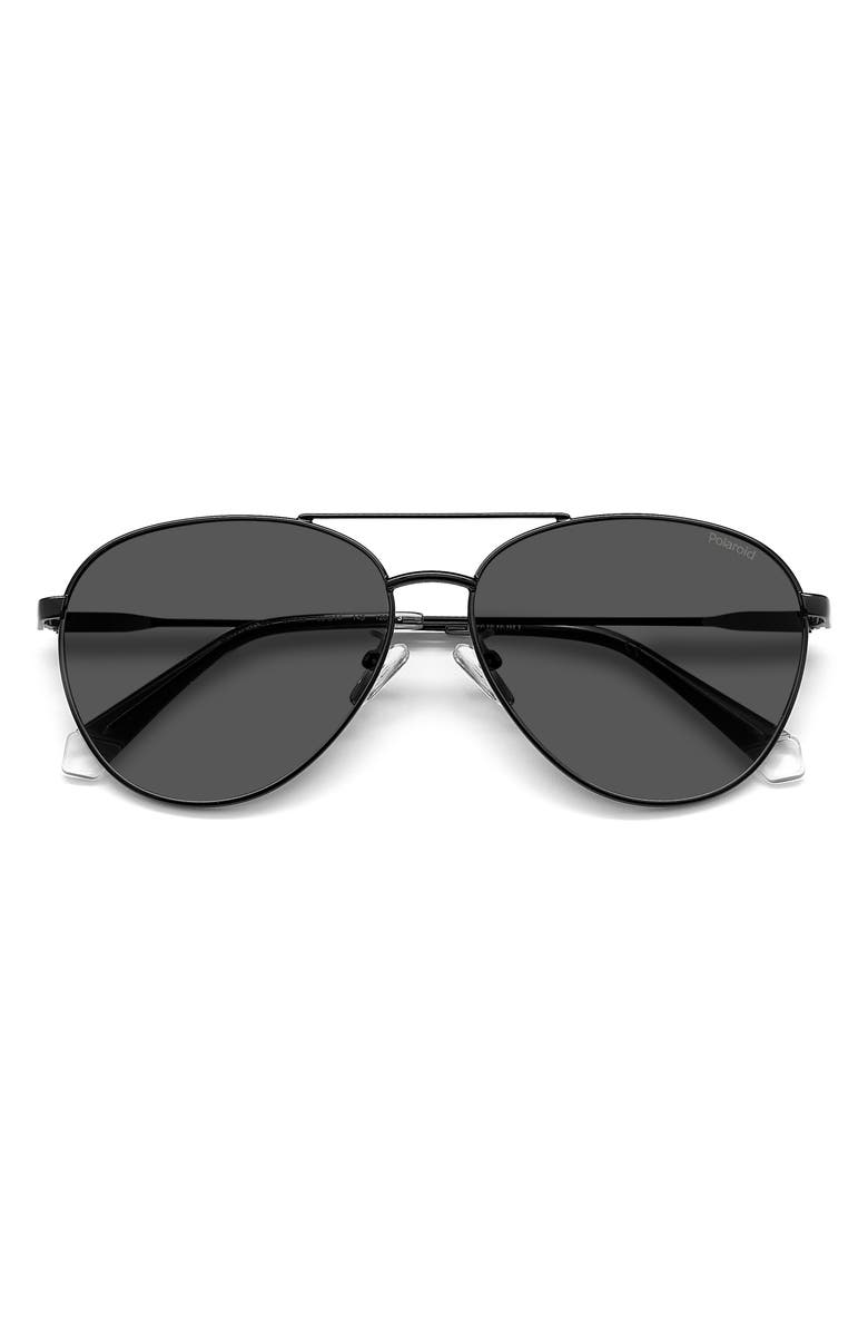 Polaroid 60mm Polarized Aviator Sunglasses, Main, color, Black/ Gray Polar