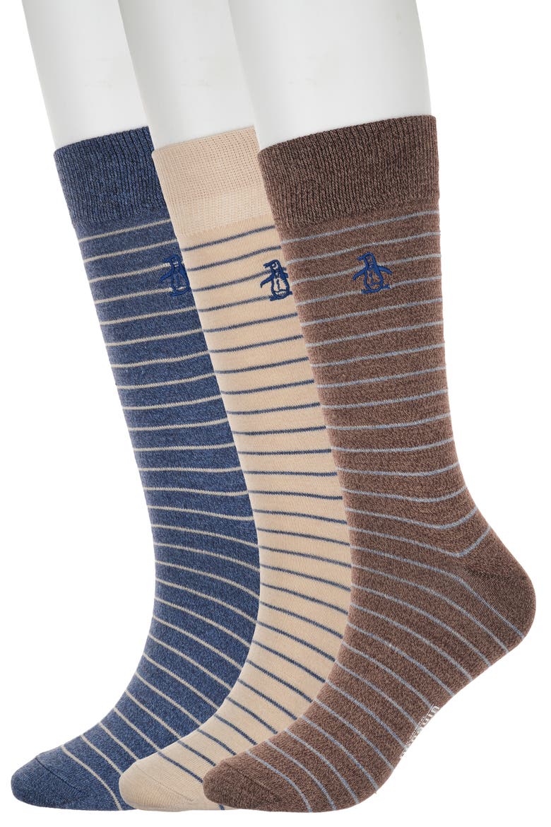 Cecil Stripe 3-Pack Crew Socks, Main, color, BROWN