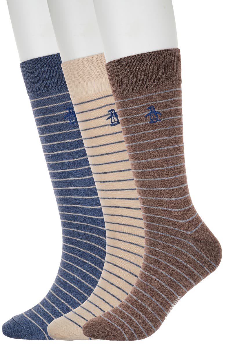 Original Penguin Cecil Stripe 3-Pack Crew Socks, Main, color, 
