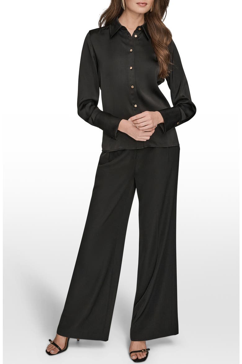 Satin Button-Up Shirt, Alternate, color, BLACK