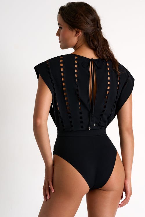 Shan Elegant One-piece Swimsuit With Mosaic Cutouts In Black