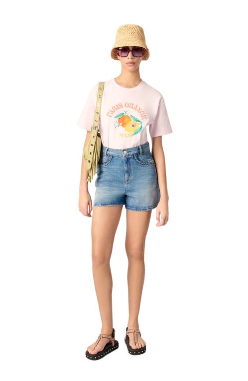 Maje Cotton Tropical Print T-shirt In Pale Pink
