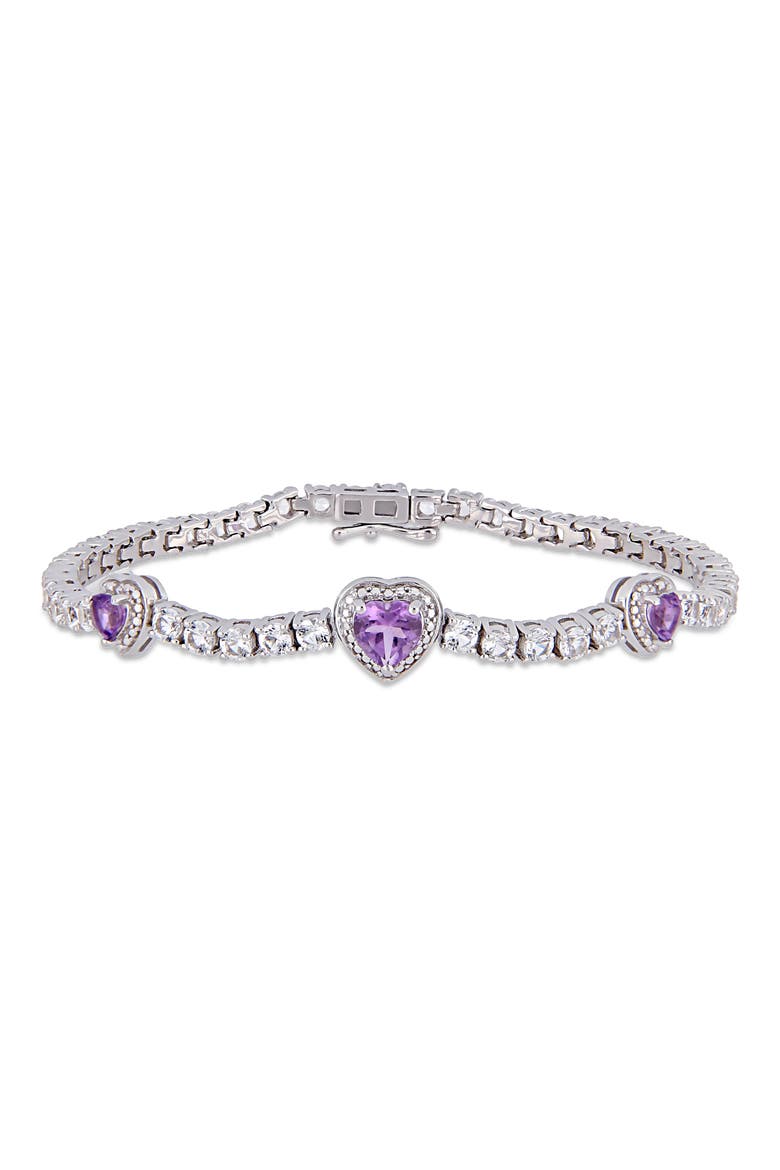 Amethyst & Lab Created White Sapphire Station Bracelet, Main, color, PURPLE
