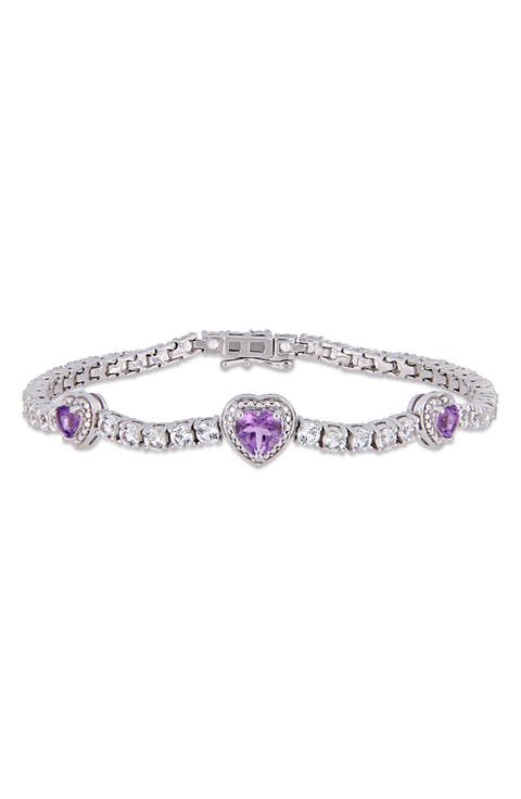 Amethyst & Lab Created White Sapphire Station Bracelet