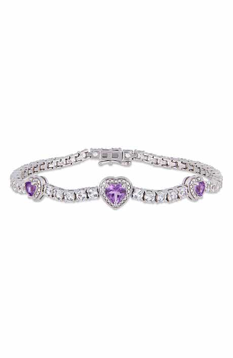 DELMAR Amethyst & Lab Created White Sapphire Station Bracelet